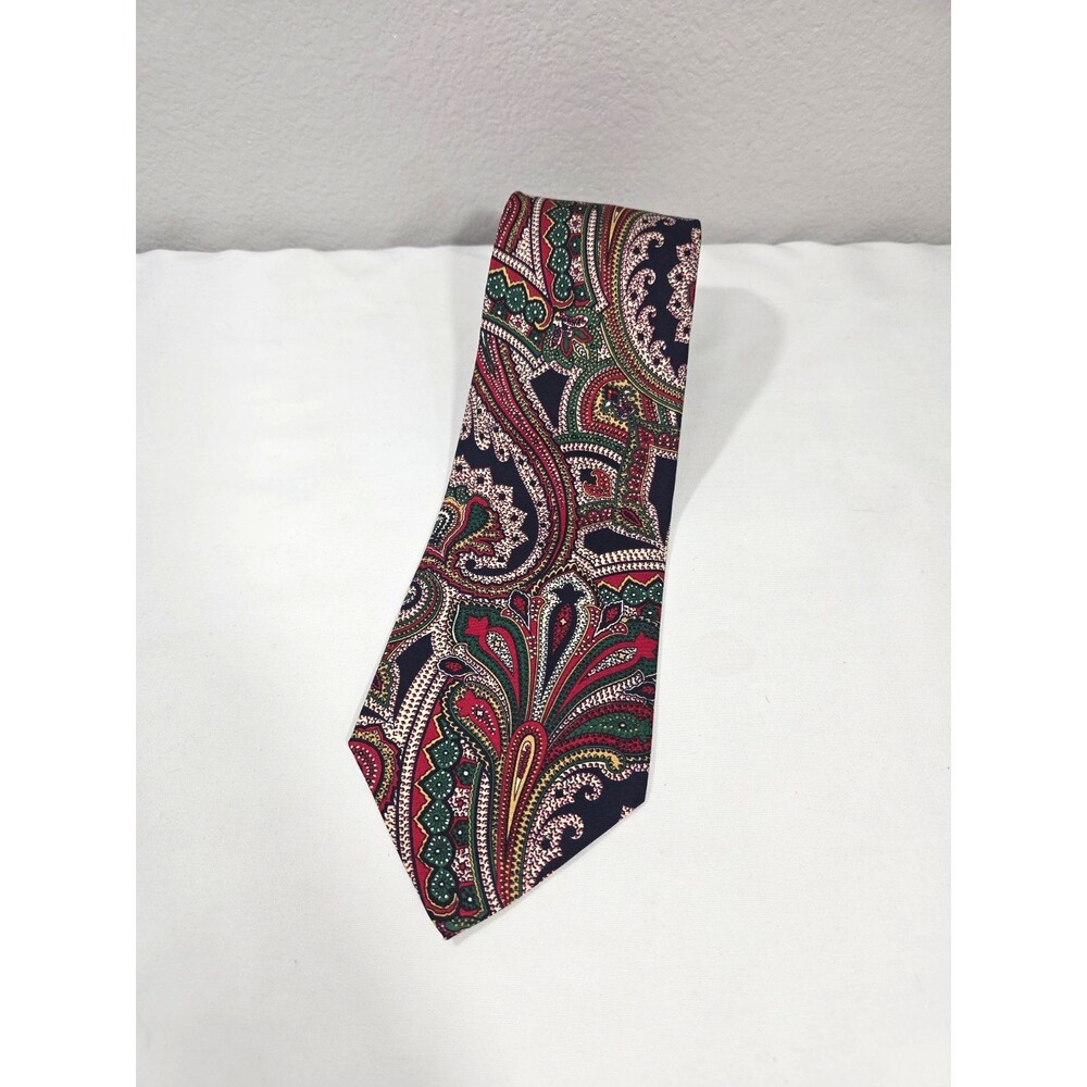 Vintage POLO by RALPH LAUREN Tie Navy & Red Paisley Hand Made In USA 100% Silk